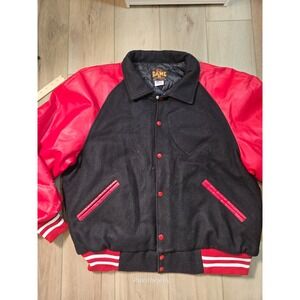 Vtg Game Sportswear Wool Black Red Leather Varsity Letterman Jacket 3XL